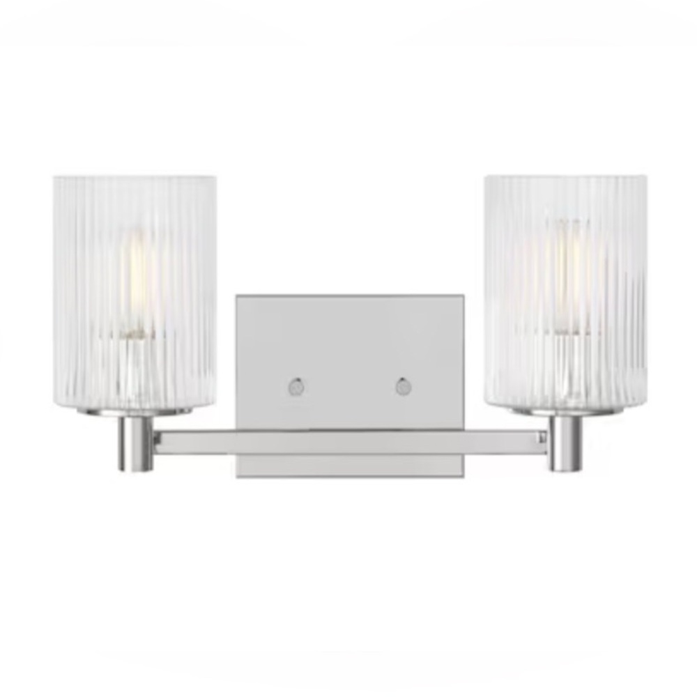 Generation Lighting Lando Bathroom Lamp 2 Lights 15" Steel Striated Glass